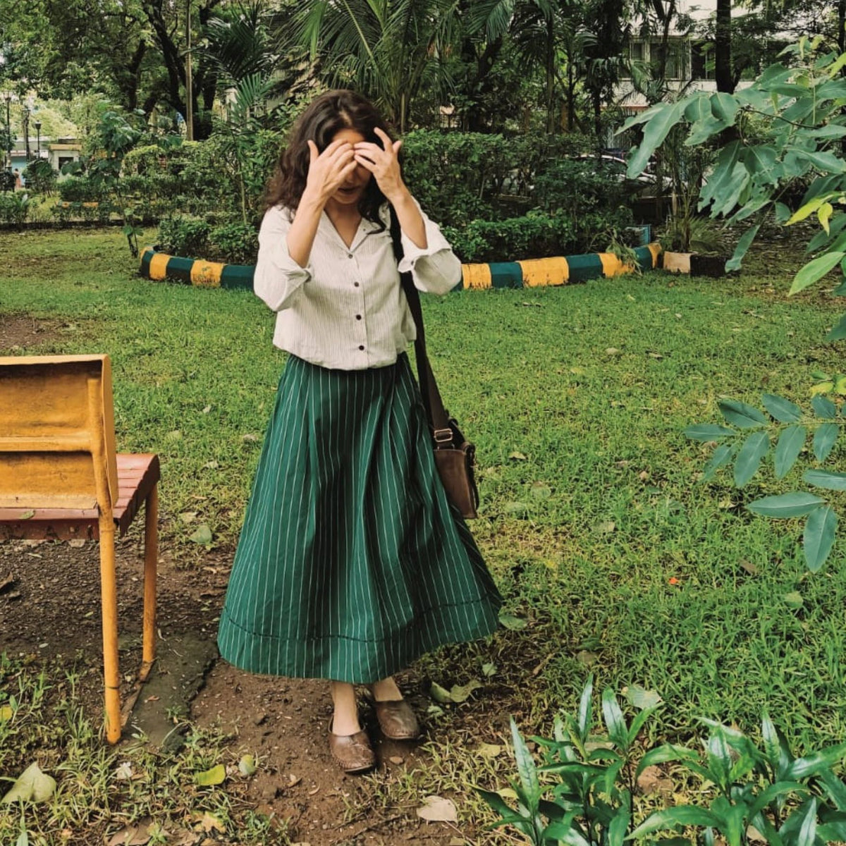 Forest Pinstripes Midi Skirt