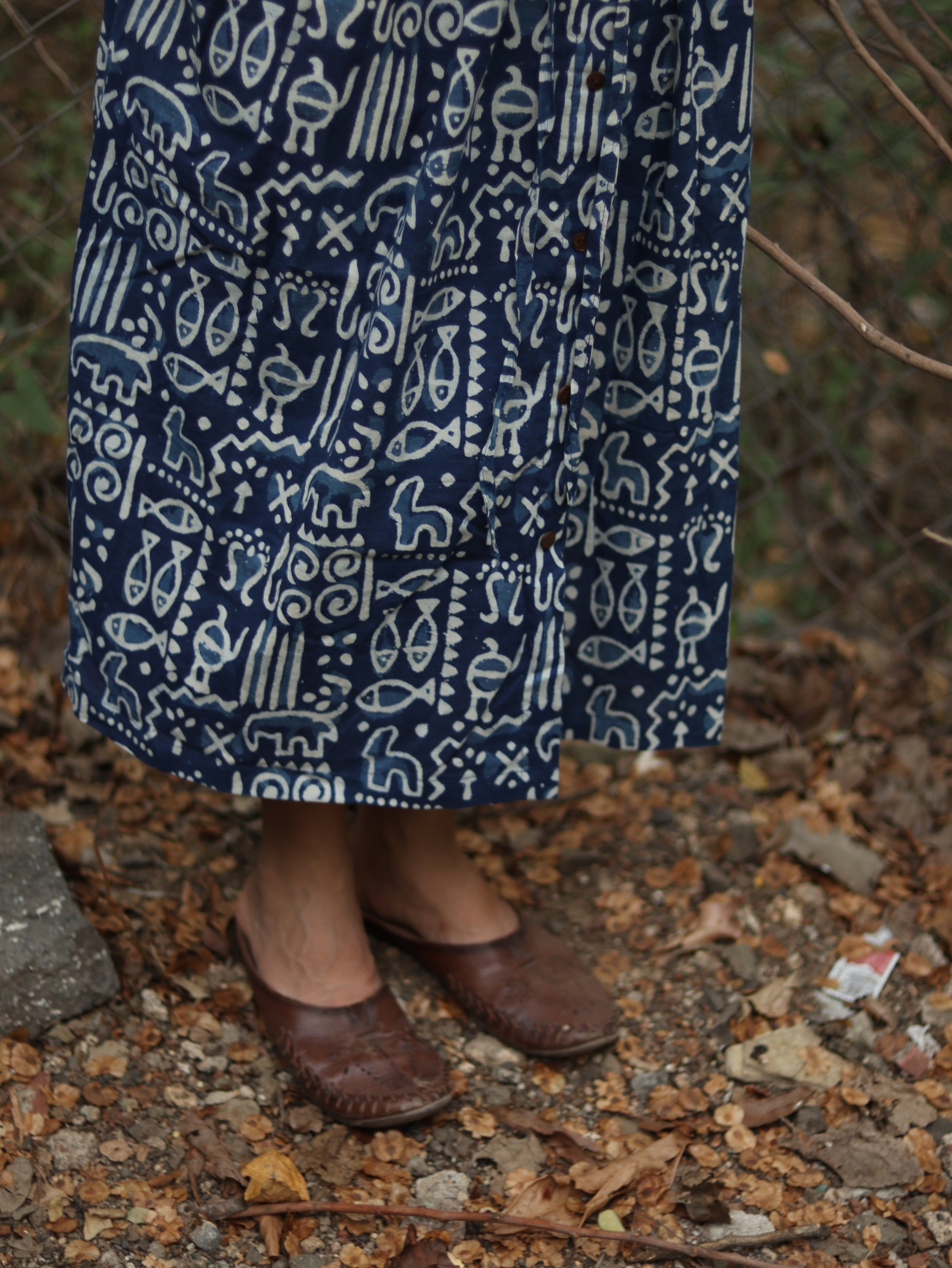 Indigo Folk Midi Skirt