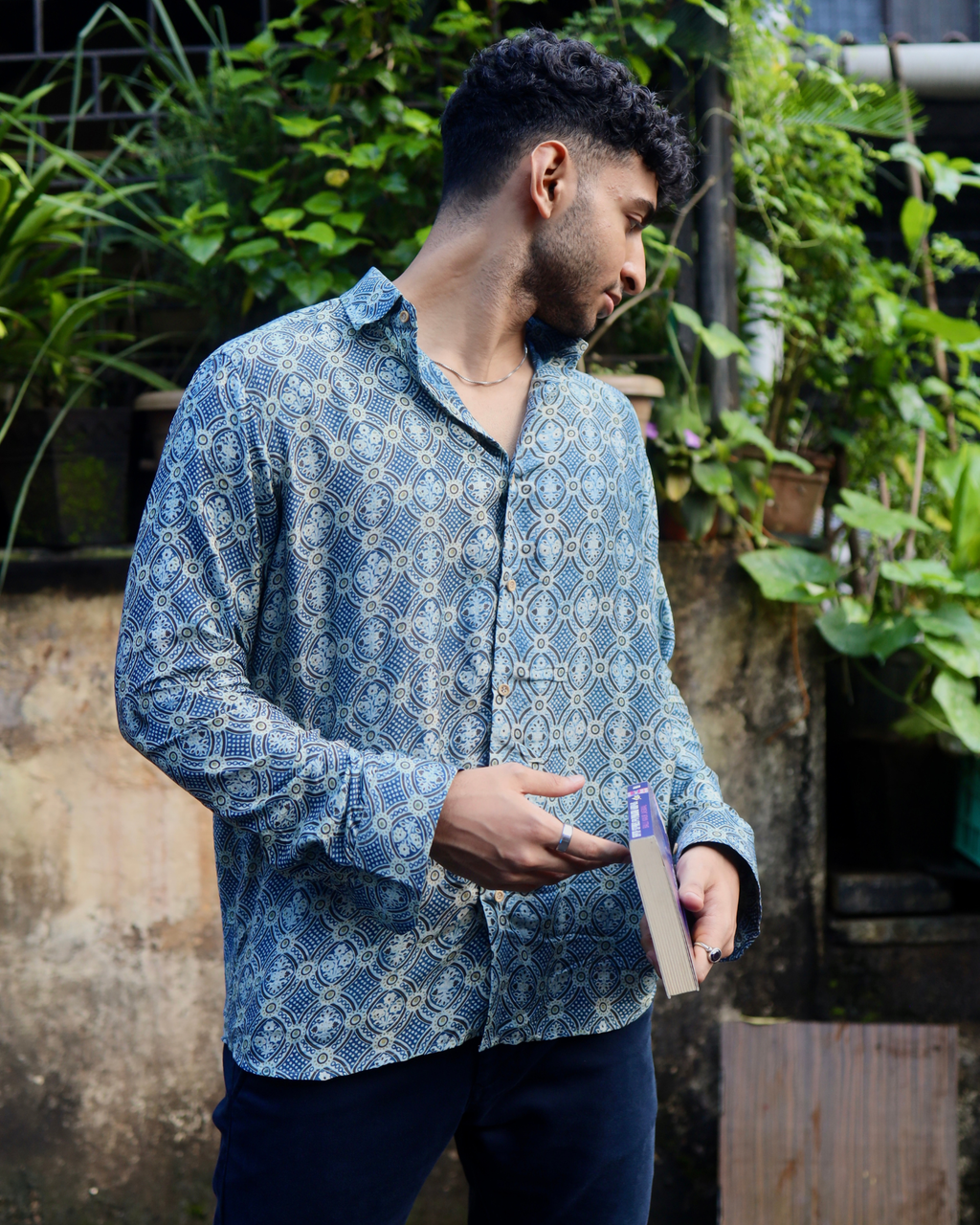 Blue-Grey Geometry Ajrak shirt