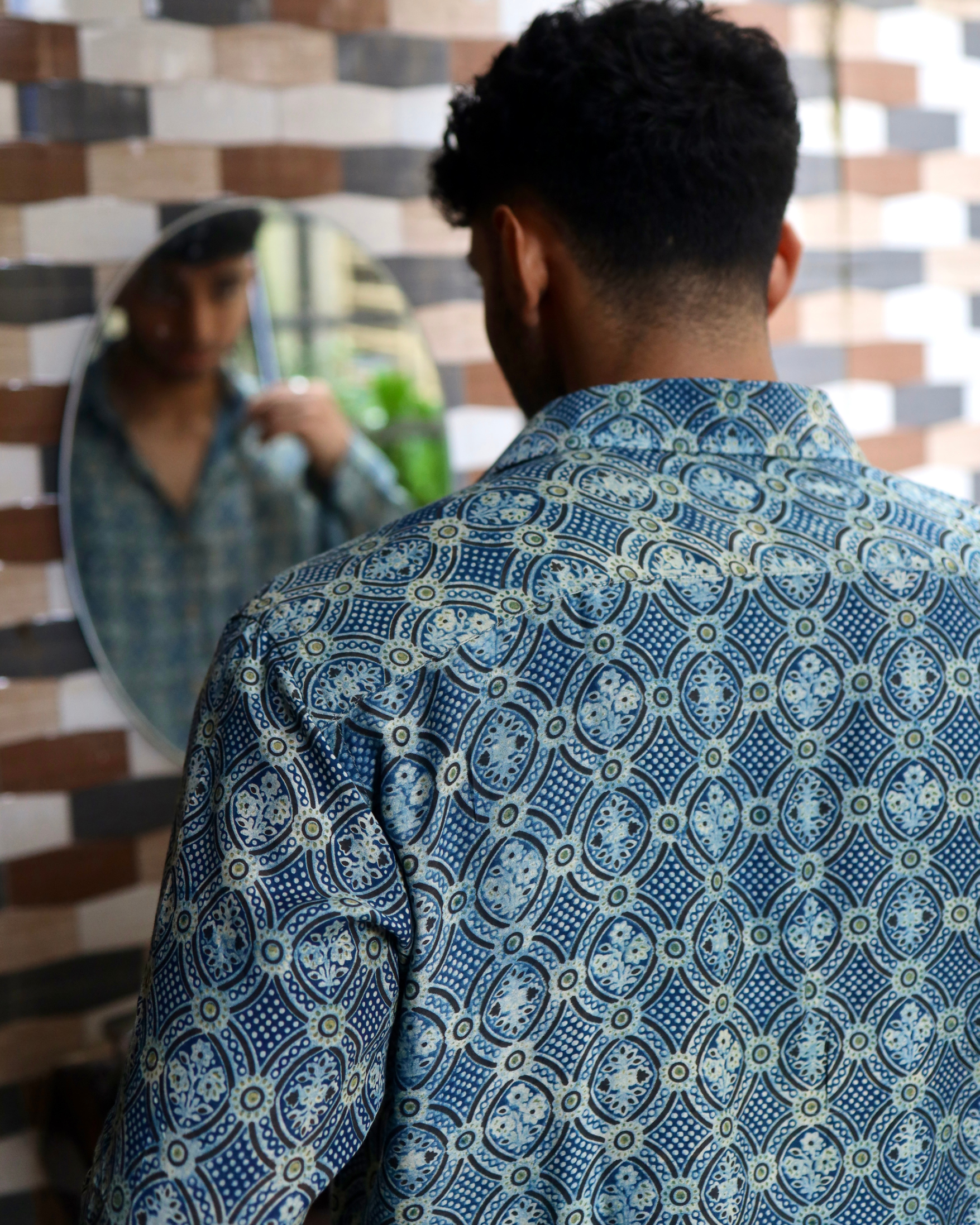Blue-Grey Geometry Ajrak shirt