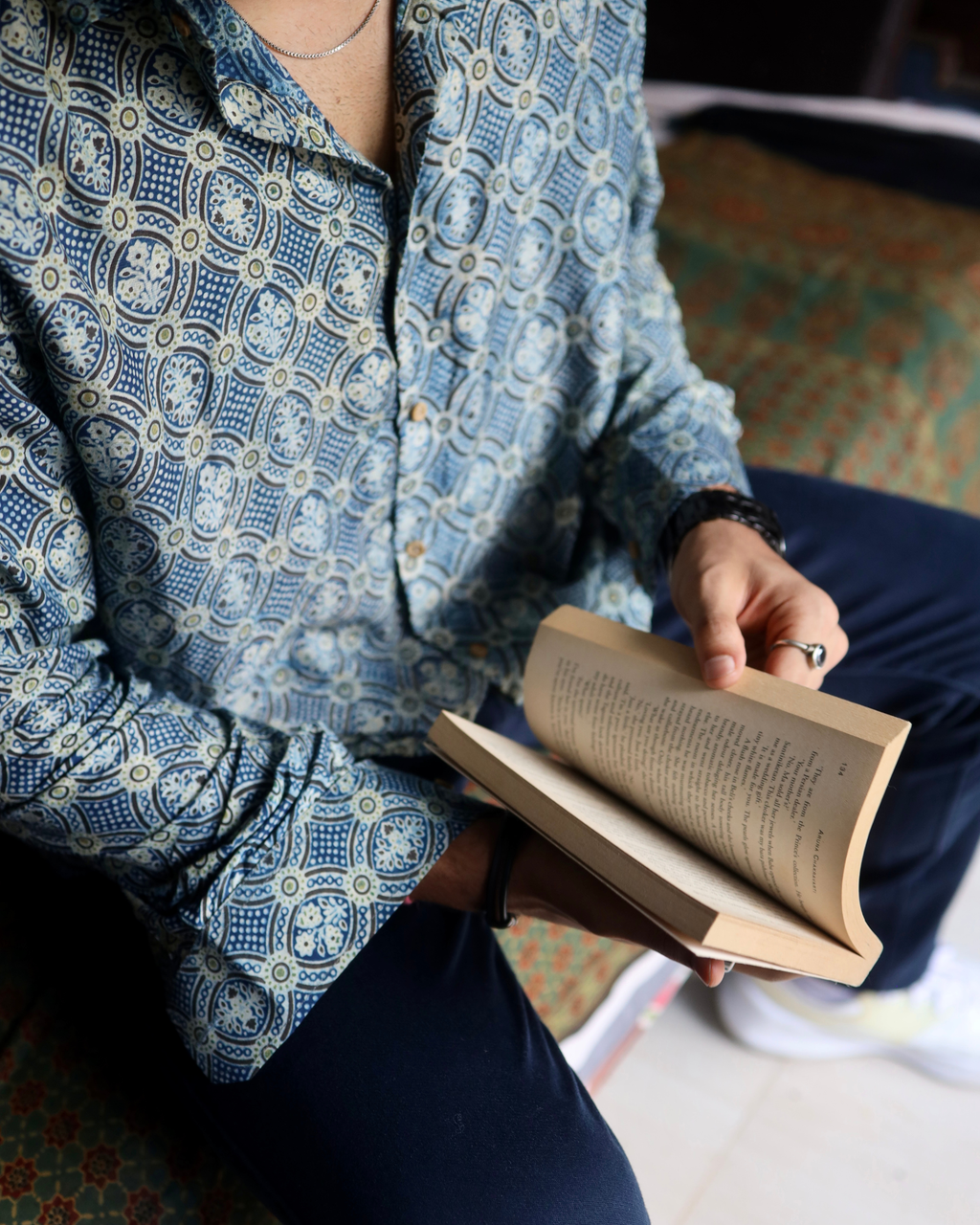 Blue-Grey Geometry Ajrak shirt